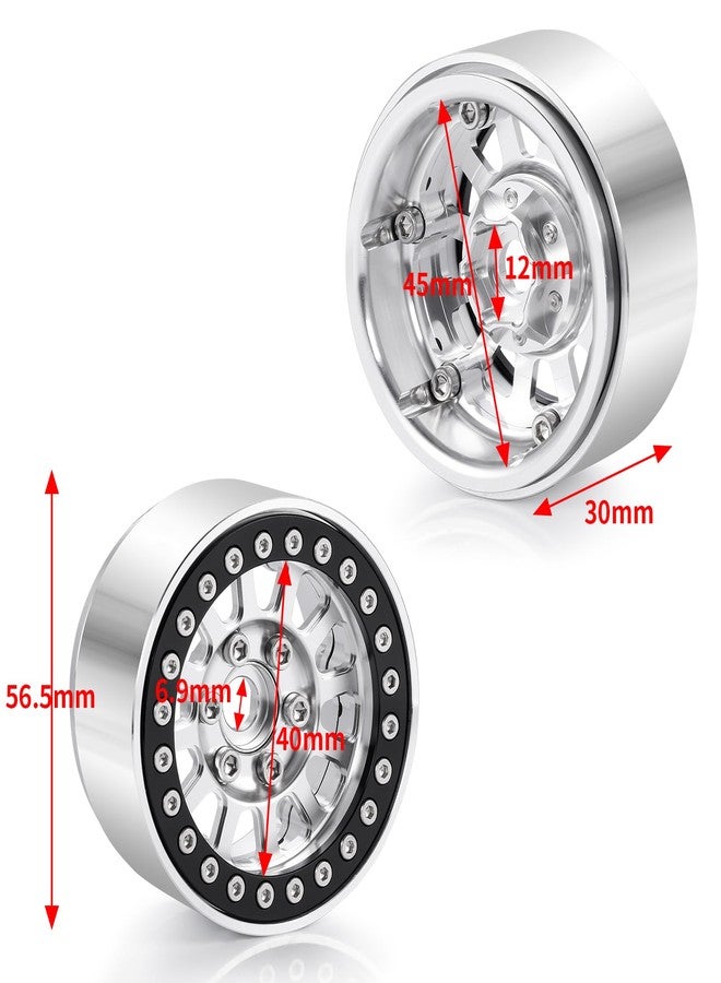 QUE-T 1.9 inches Beadlock Wheels Rims Hubs for 1/10 Axial SCX10 Wraith VS4-10 TRX4 D10 D90 D110 RC Crawler, Pack of 4 (Silver&Black) - Image 2